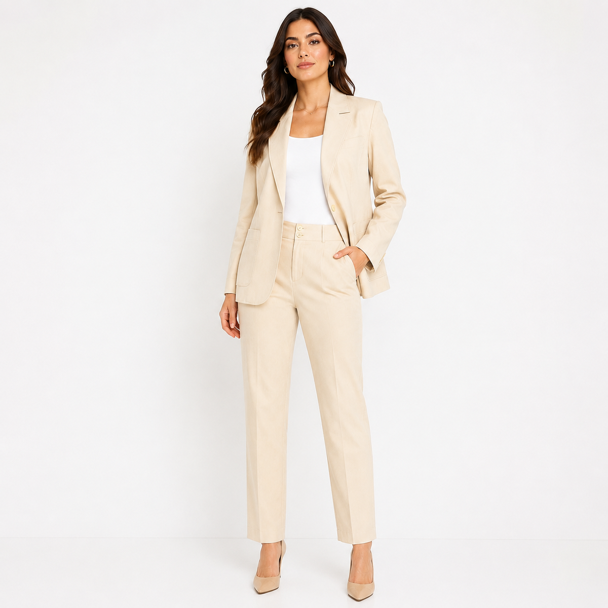 Beige Tailored Suit Set