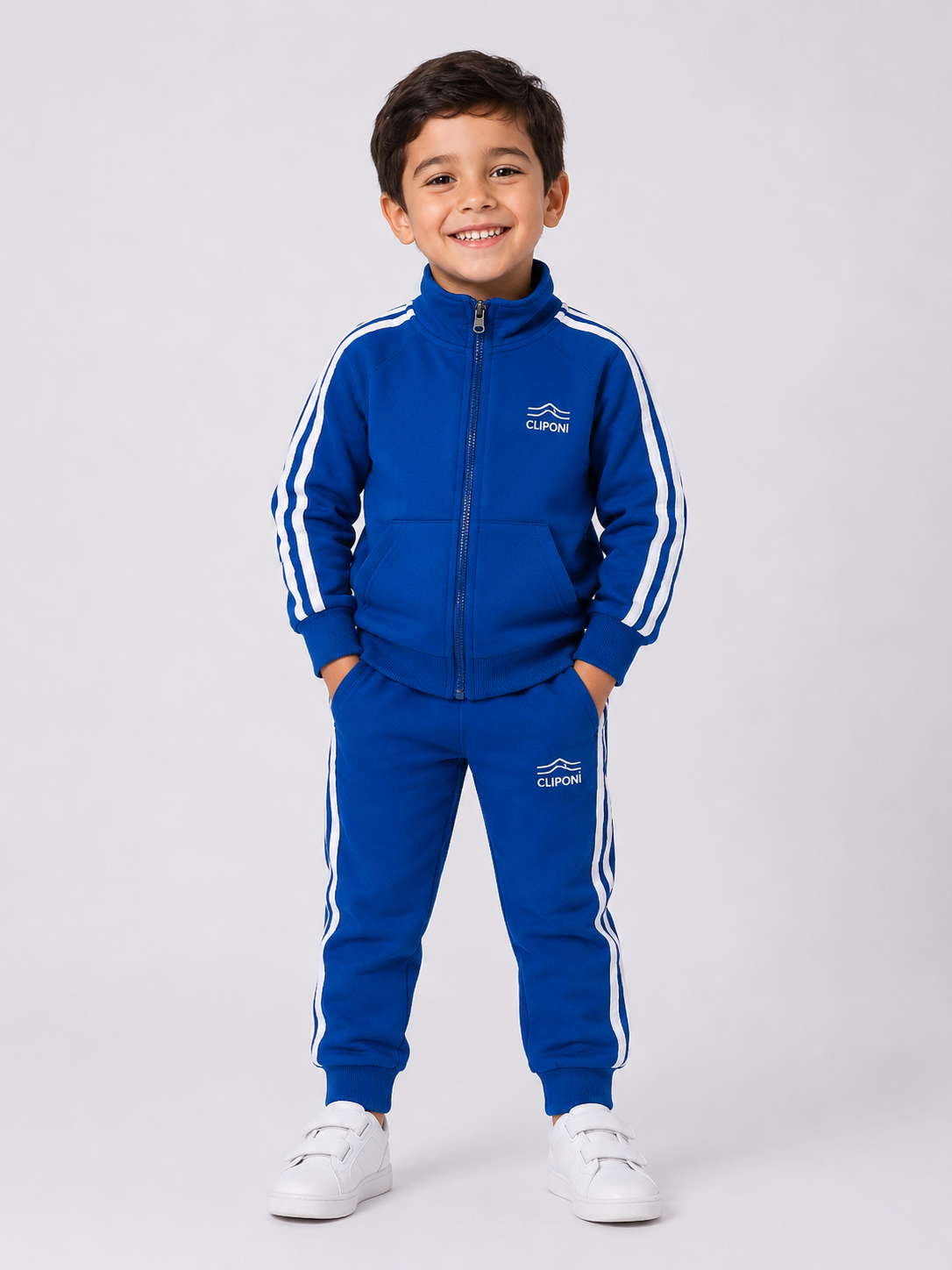 Blue Striped Zip-Up Tracksuit Set