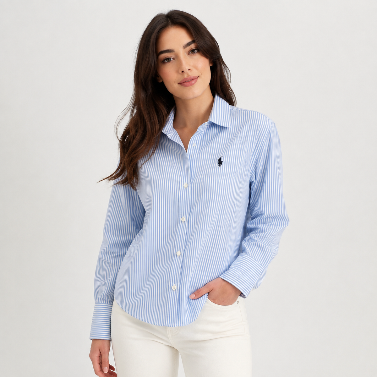Blue & White Striped Button-Up Shirt