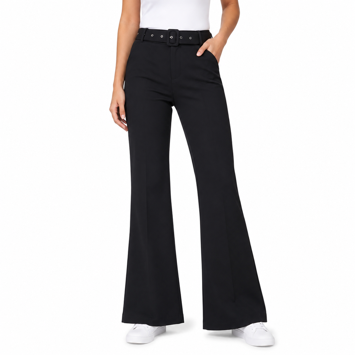 Belted Black Flare Pants