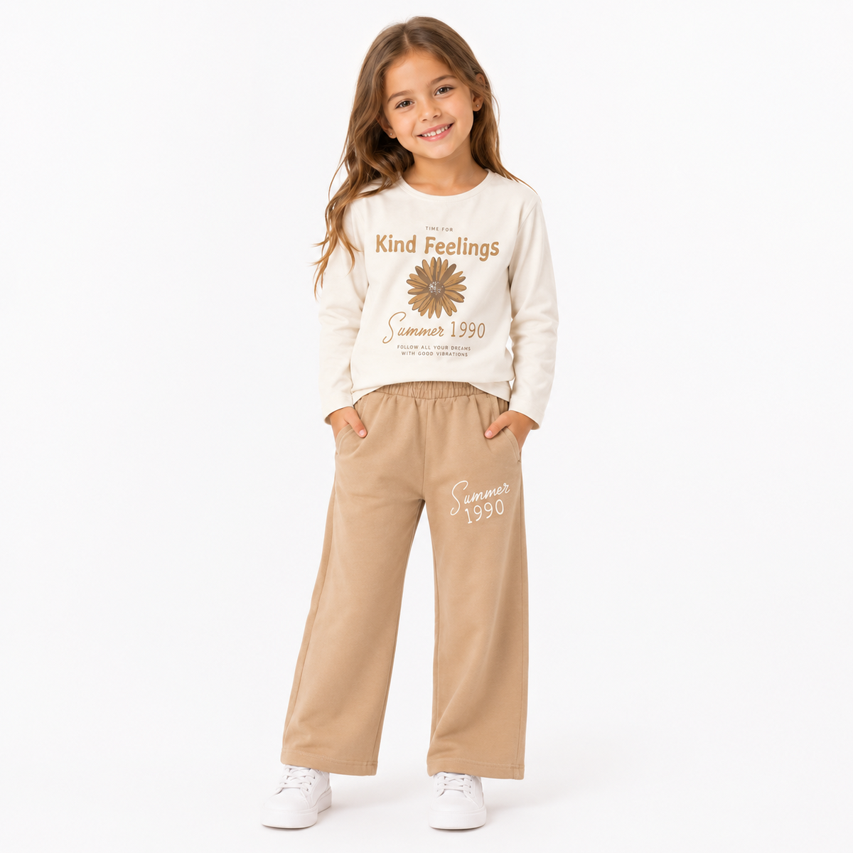 Beige Wide Leg Lounge Set