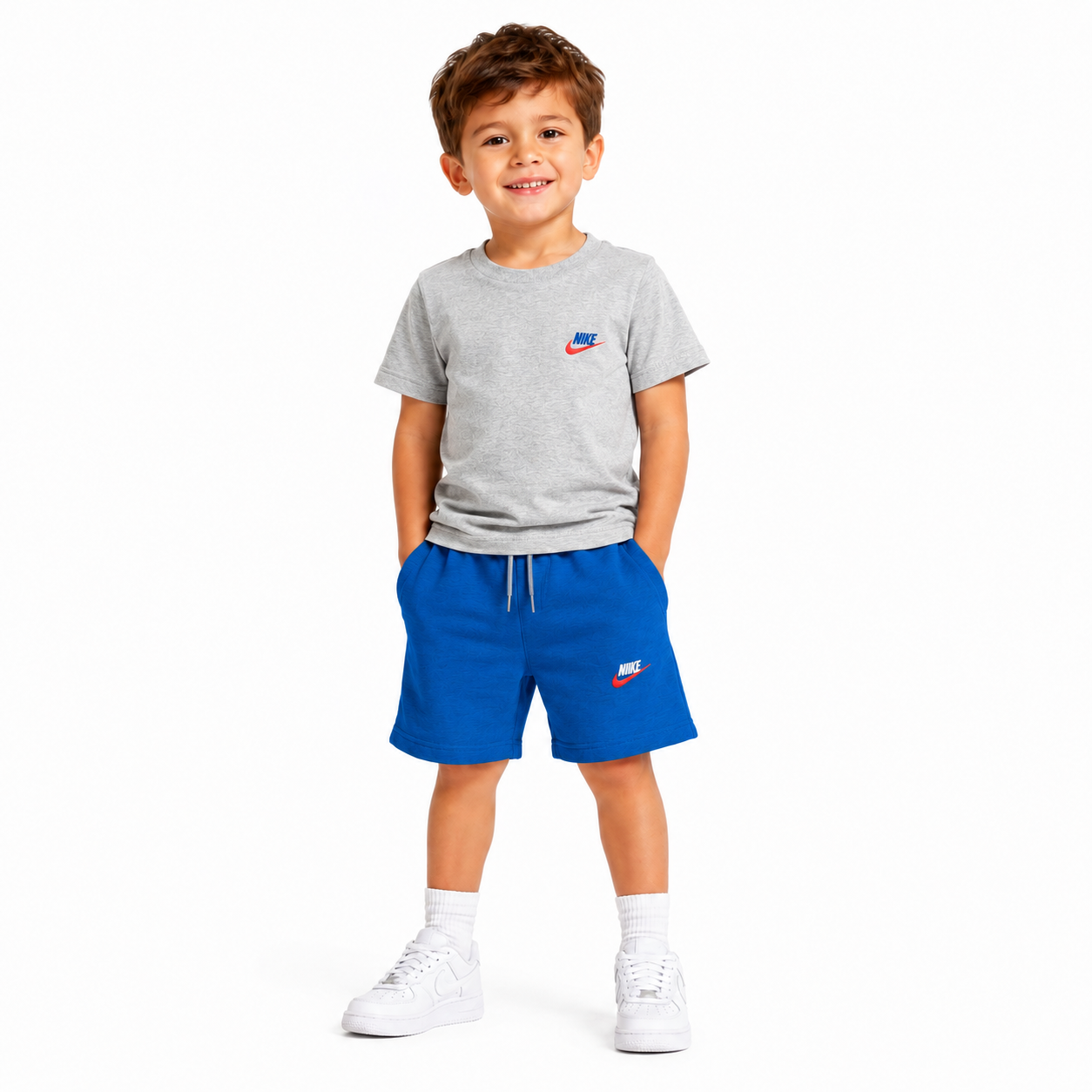 Nike Kids Grey T-Shirt & Royal Blue Shorts Set