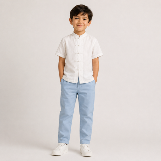 Boys Classic Chino Pants – Sky Blue, Beige & Navy