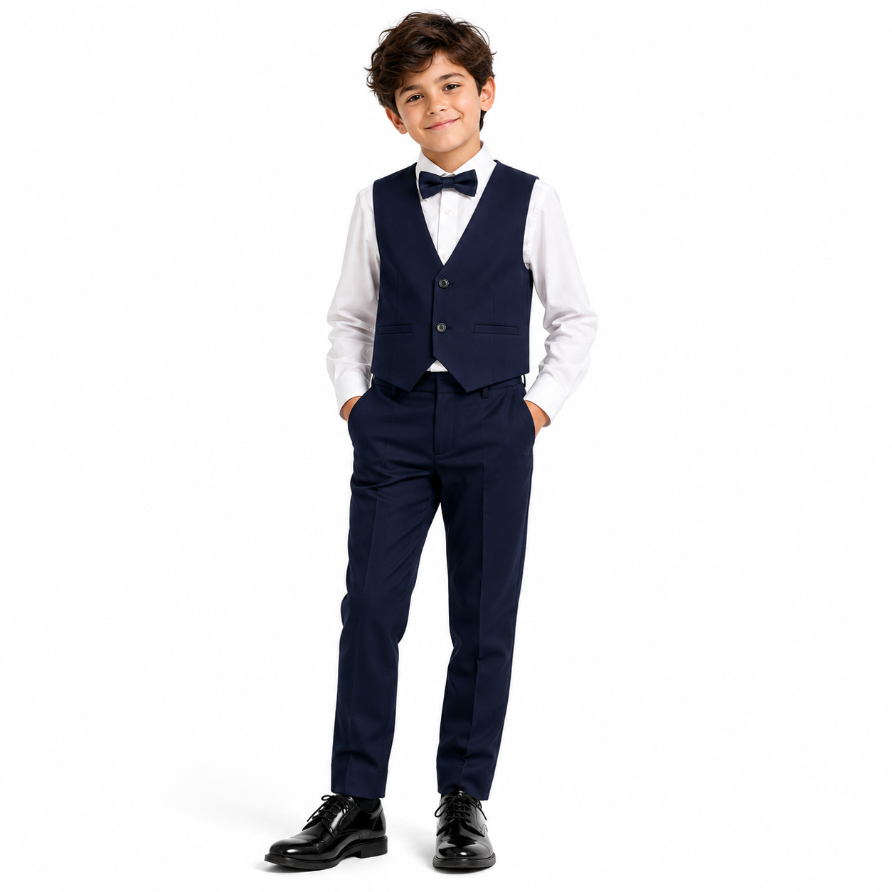 Boys Classic Navy Formal Vest Set with Bow Tie