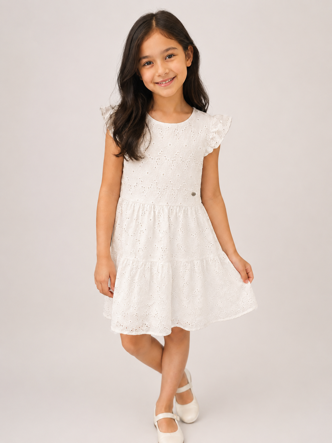 Girls White Eyelet Lace Dress