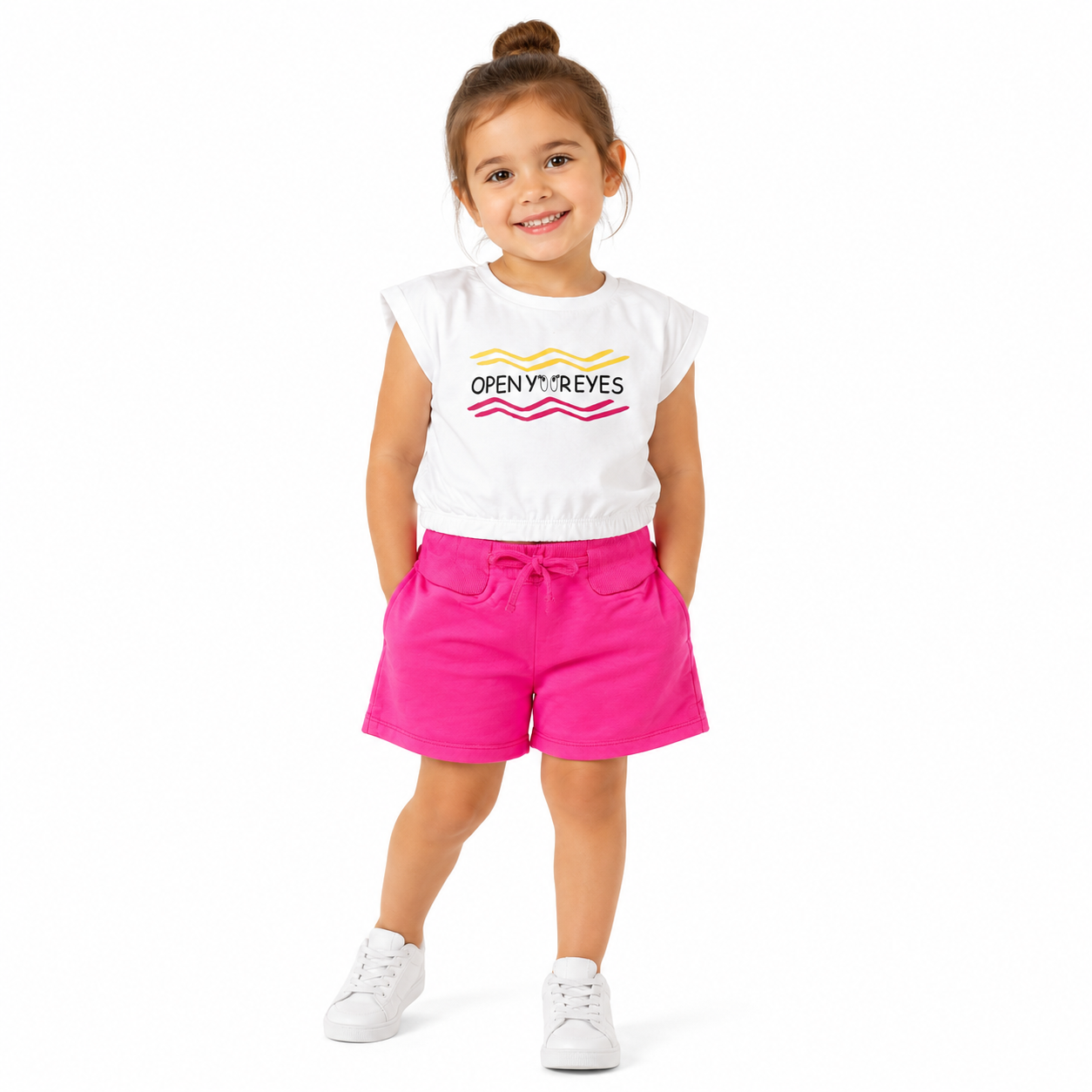 Vibrant Pink Shorts & Wave Tee Two-Piece