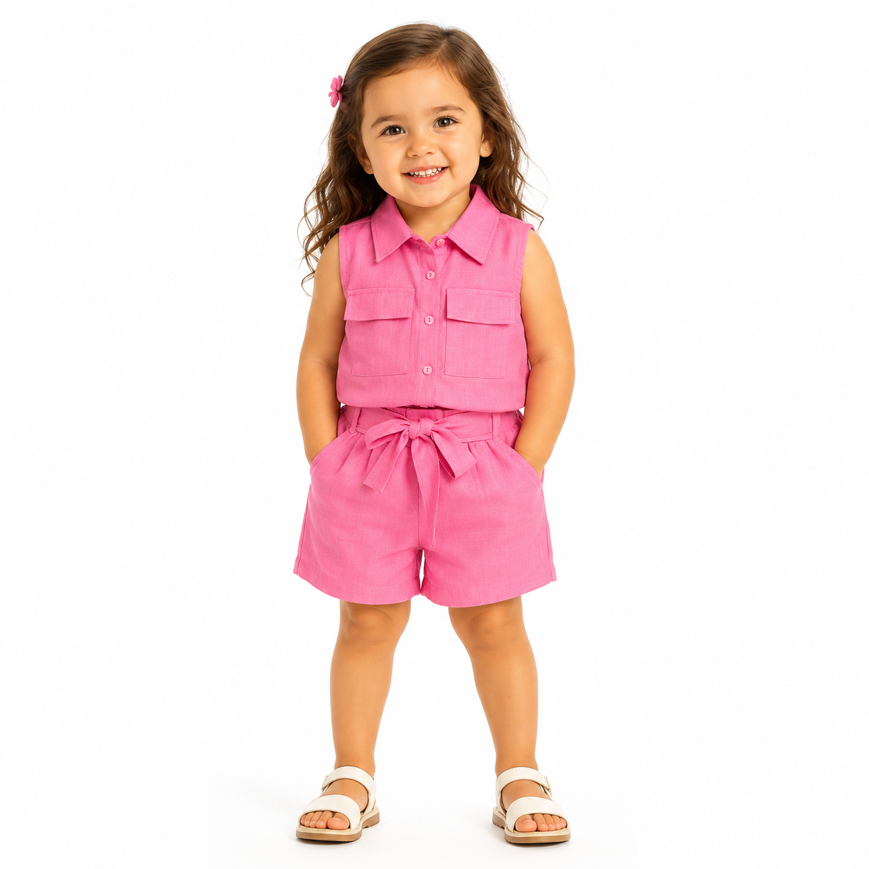 Sleeveless Collared Top & Tie-Waist Short Set