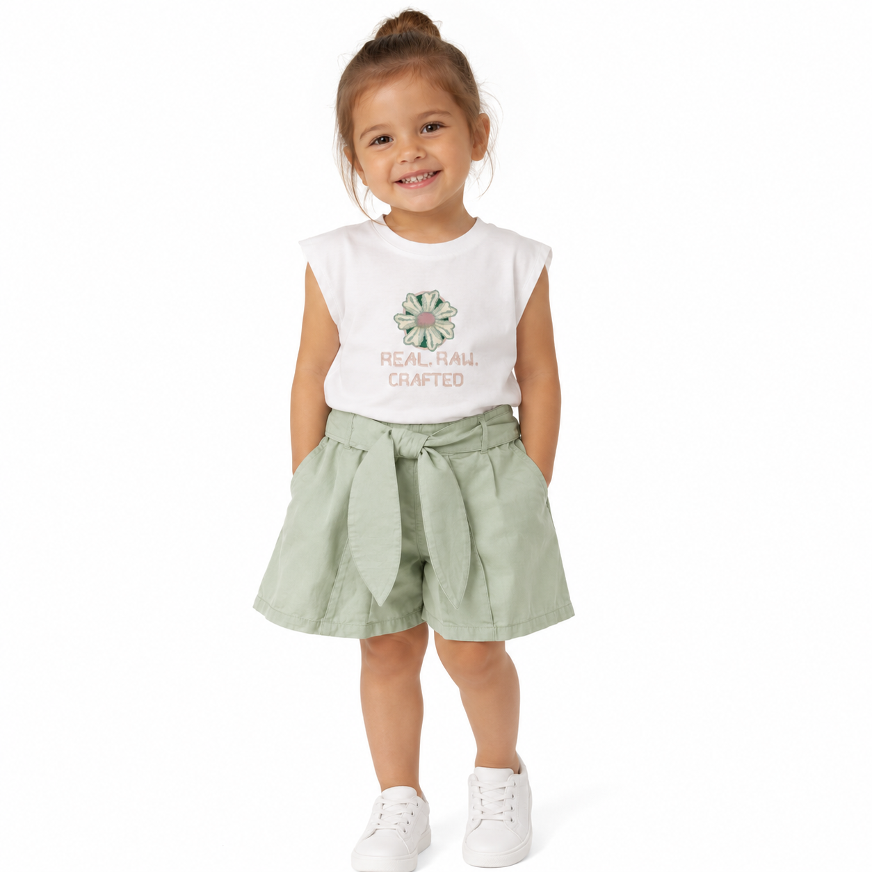 Sage Paperbag Bow Shorts & Tee Two-Piece Outfit