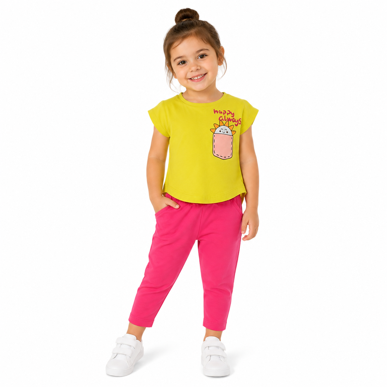 Girls Happy Always Pocket T-Shirt & Leggings Set