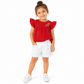 Girls Embroidered Flutter Sleeve Top & Shorts Set