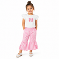 Butterfly Dream Girls Flare Pants Set – White Tee & Pink Stripe Pants