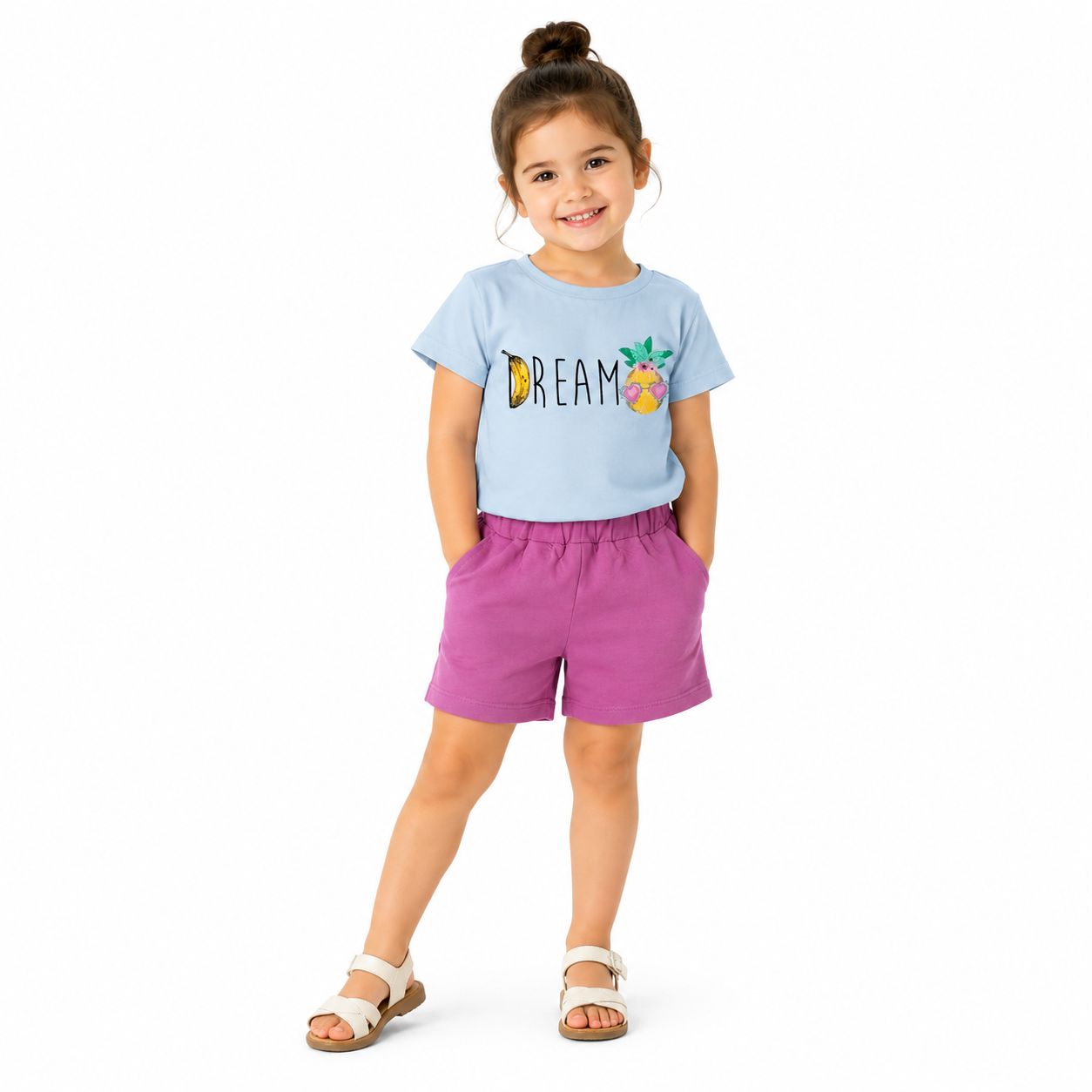 Girls Dream Pineapple T-Shirt & Purple Shorts Set