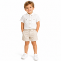 Linen Shirt & Striped Shorts Set