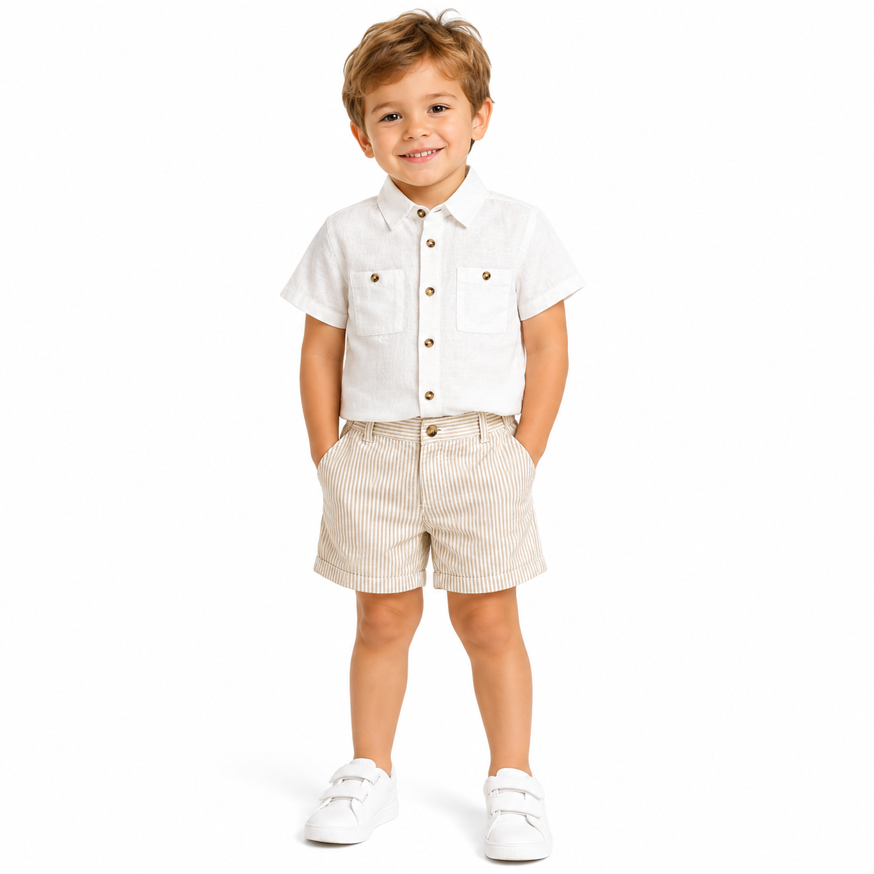 Linen Shirt & Striped Shorts Set
