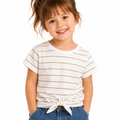 Neutral Striped Front-Knot T-Shirt