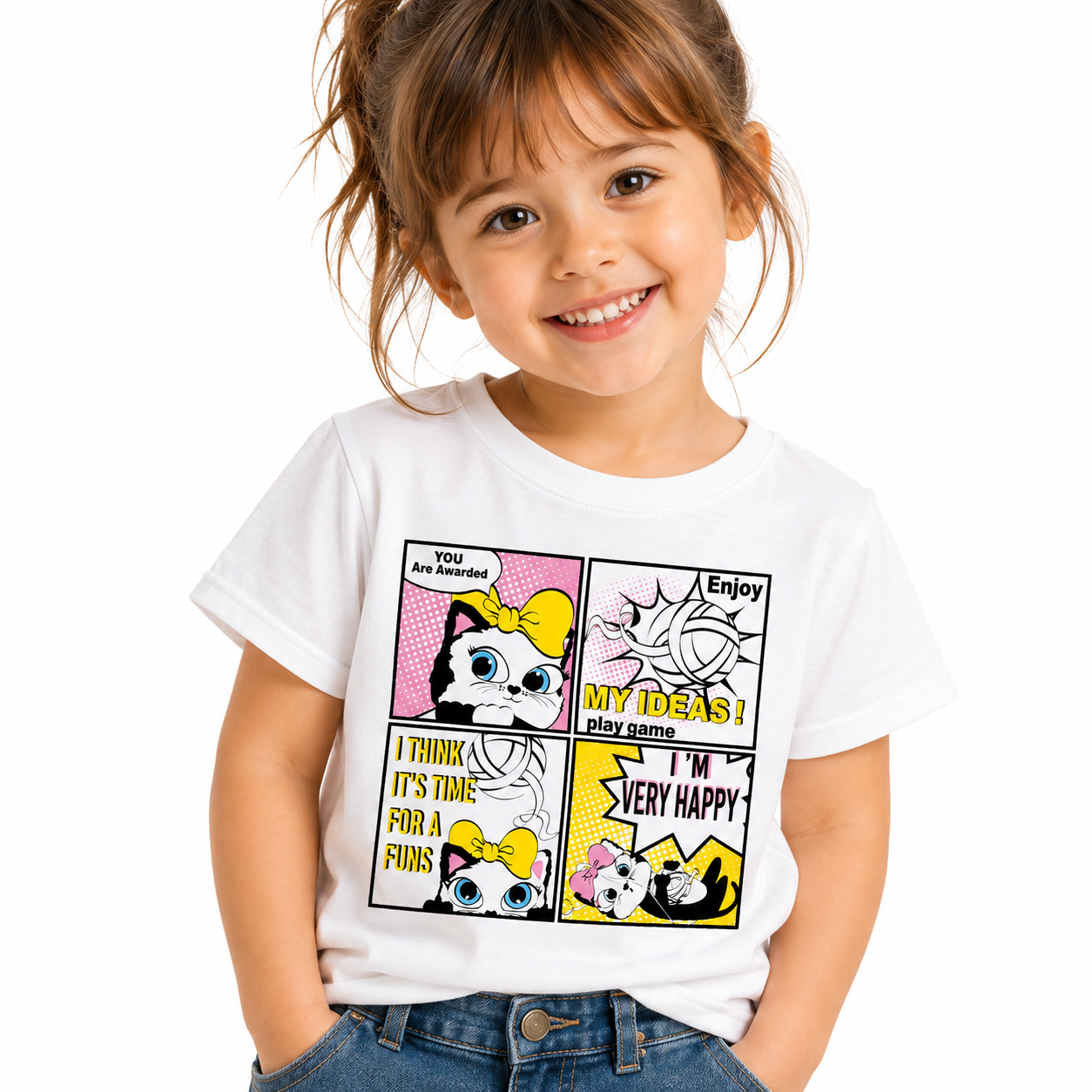 Kids' Cartoon Kitten Pop Art Tee