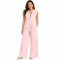 Women's Sleeveless Blazer and Wide-Leg Trousers Set