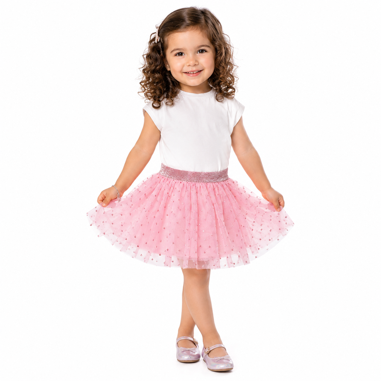 Girls' Glitter Waistband Sequin Heart Skirt