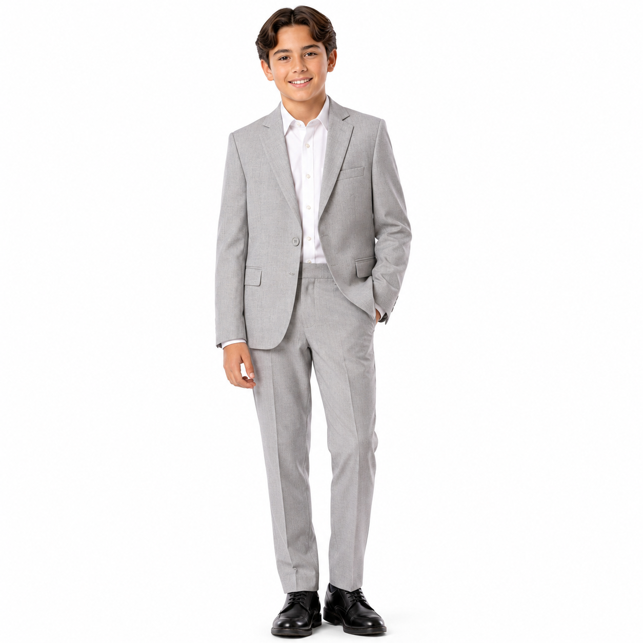 Boys' Tailored Two-Piece Formal Suit Set – Light Gray