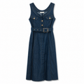 Women's Button-Front Belted Midi Dress – Indigo
