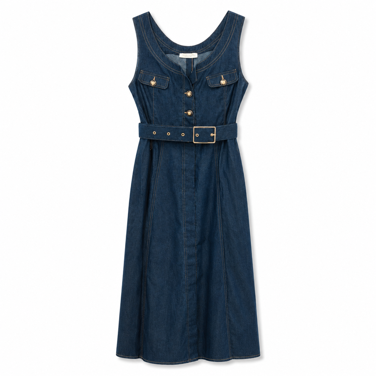 Women's Button-Front Belted Midi Dress – Indigo