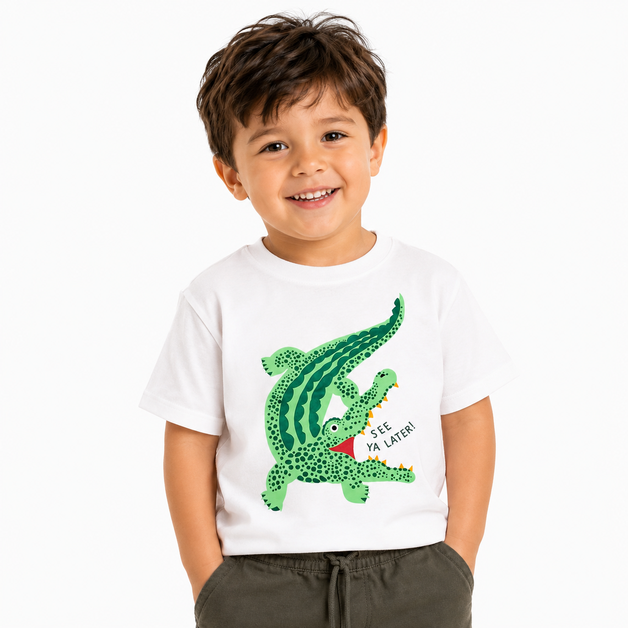 Boys White Crocodile Graphic T-Shirt
