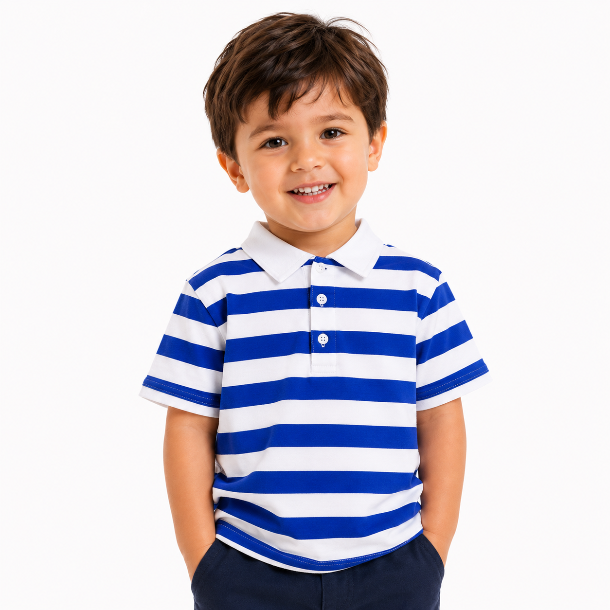 Boys Blue & White Striped Polo Shirt