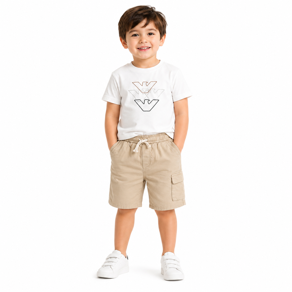 Emporio Armani Kids White Logo Embroidered T-Shirt