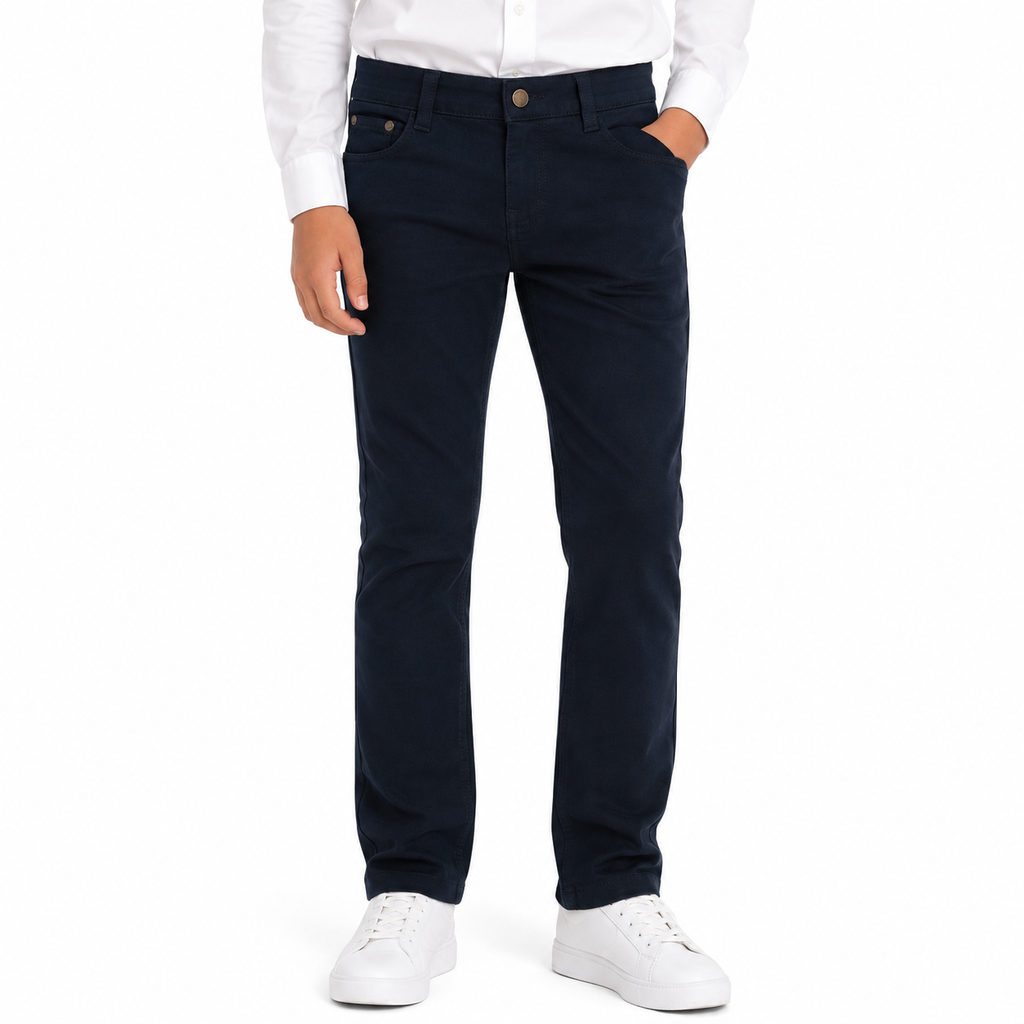 Boys Black Straight-Fit Twill Trousers