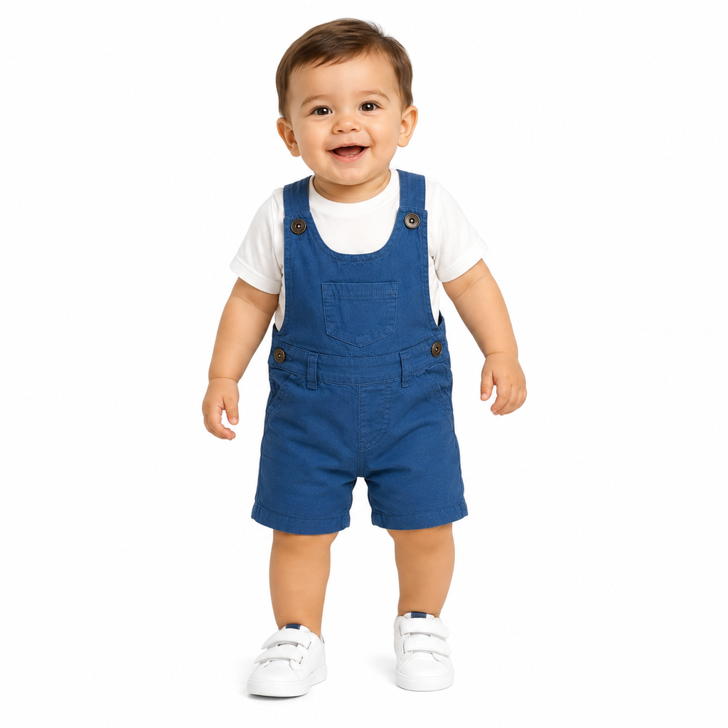 Boys Classic Blue Short Dungaree Romper