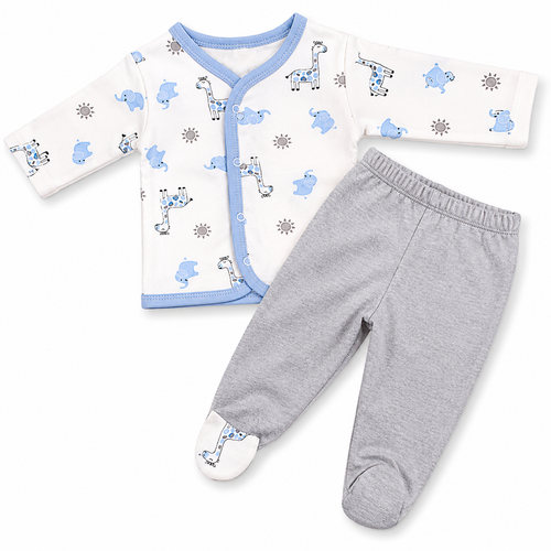 Baby Safari Print Cotton Newborn Set – Blue & Grey
