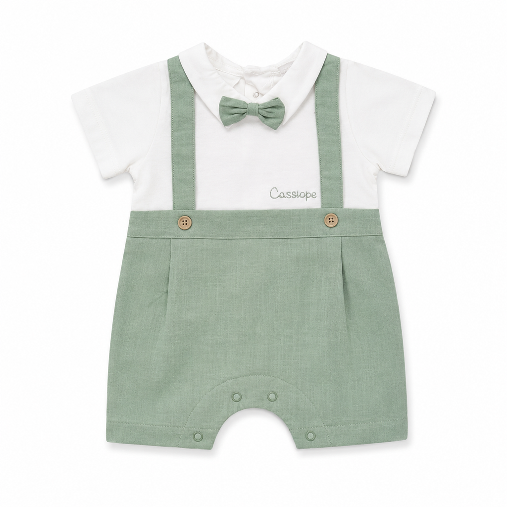 Baby Gentleman Bow Tie Romper – Sage Green