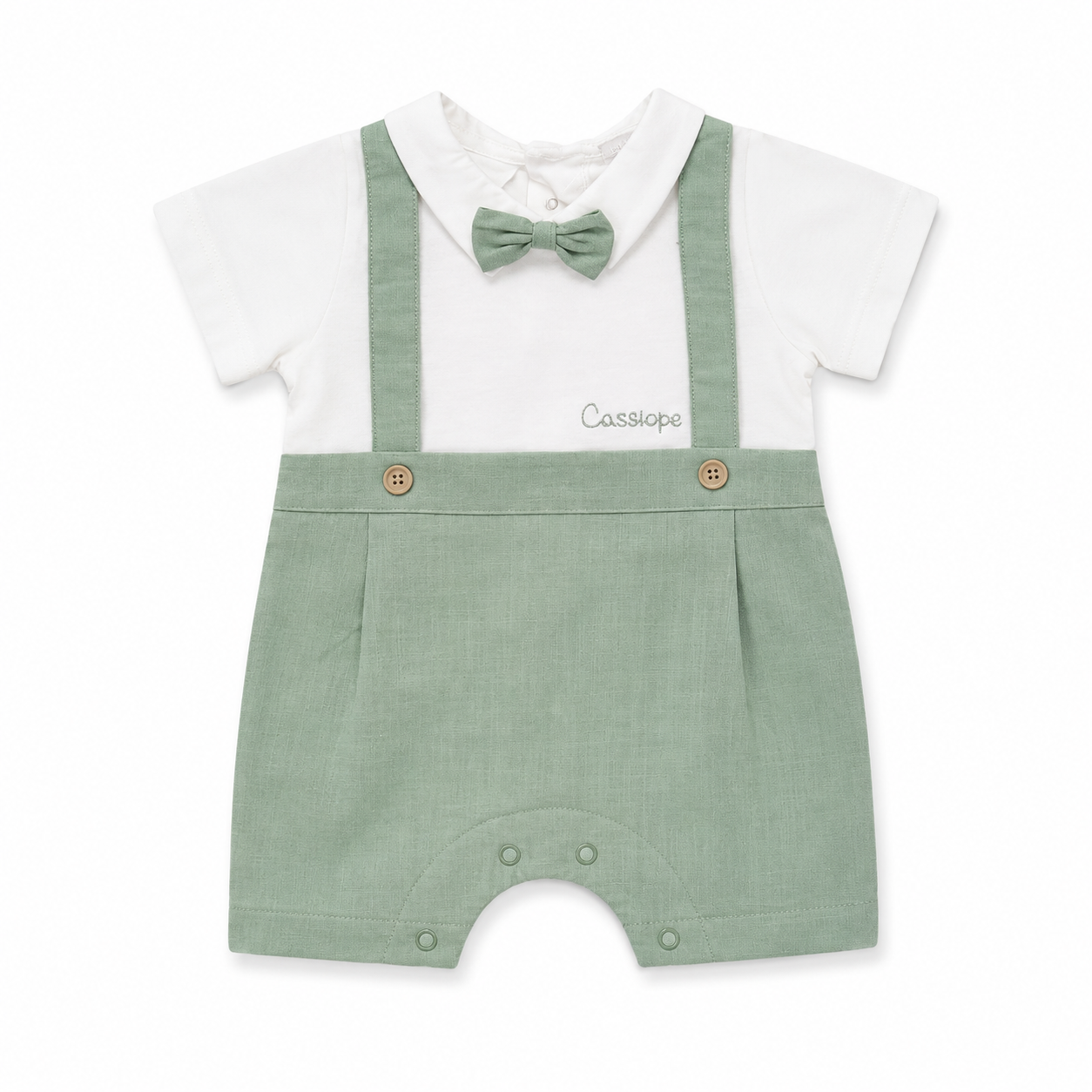 Baby Gentleman Bow Tie Romper – Sage Green