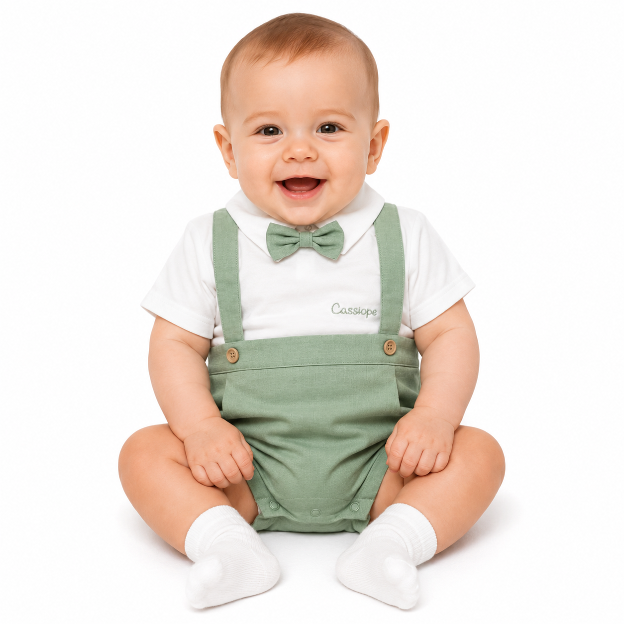 Baby Gentleman Bow Tie Romper – Sage Green