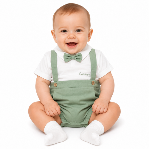 Baby Gentleman Bow Tie Romper – Sage Green