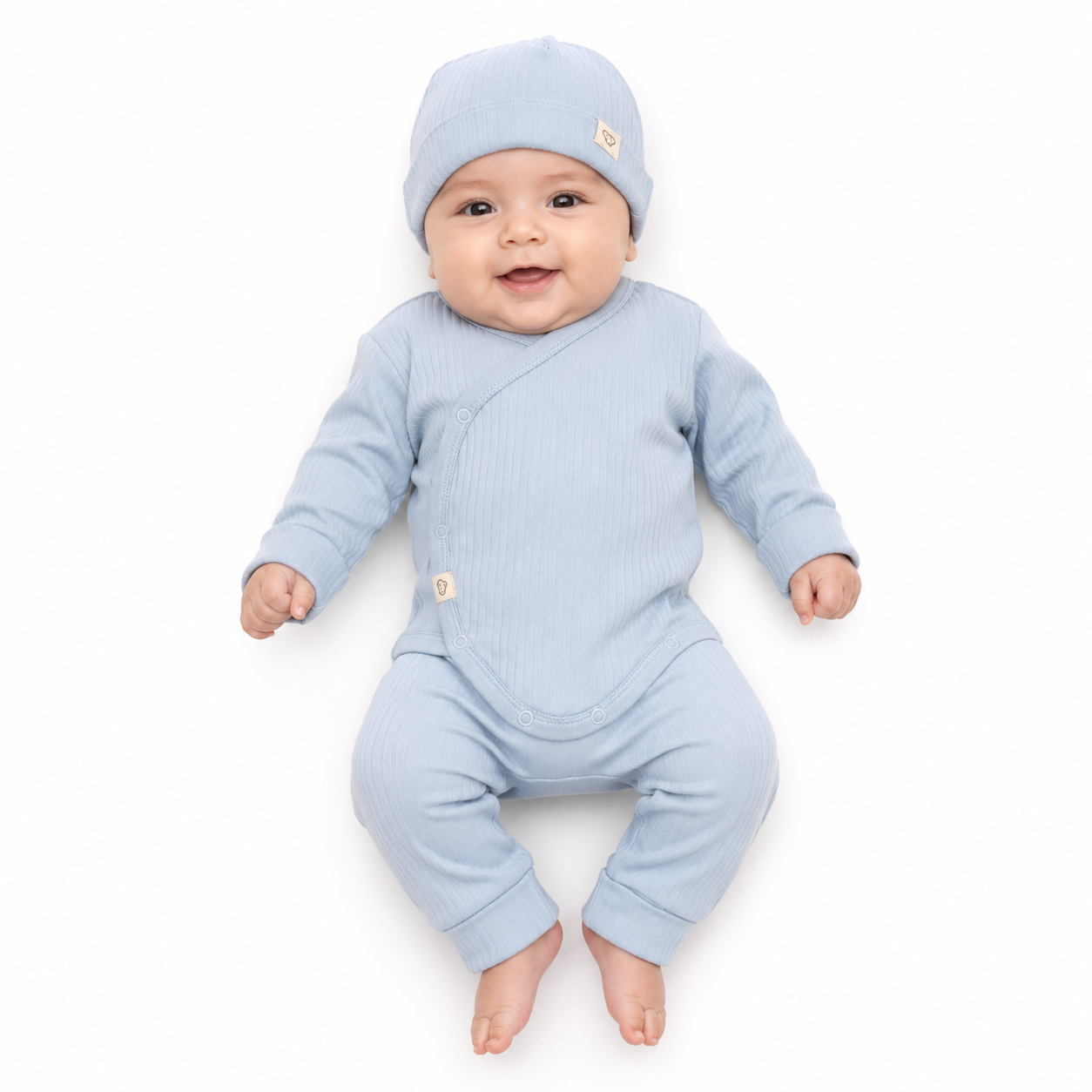 Baby Blue Ribbed Cotton 3-Piece Newborn Set