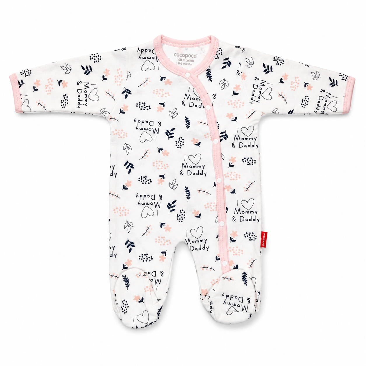 Mommy & Daddy Print Footed Baby Sleepsuit – Pink