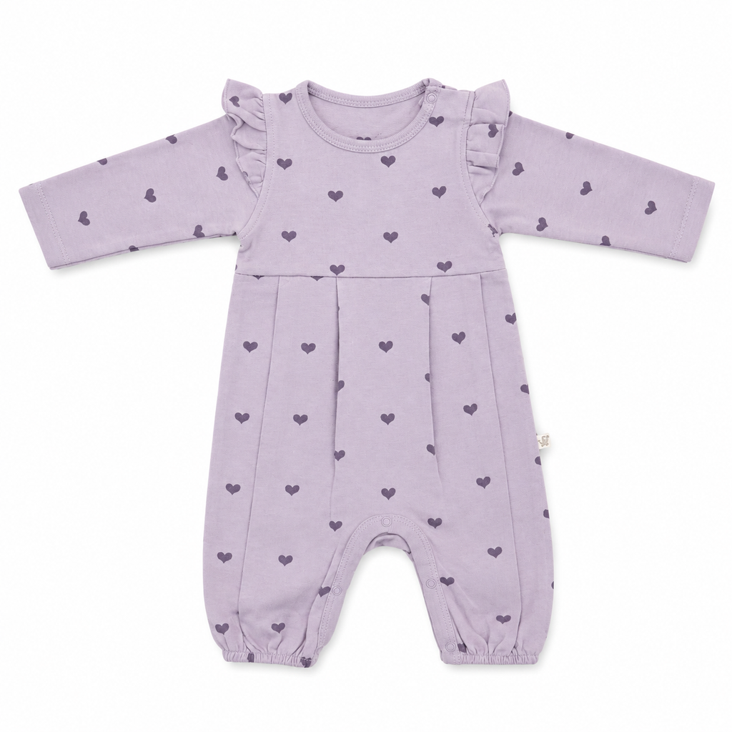Baby Heart Print Ruffle Romper – Lilac