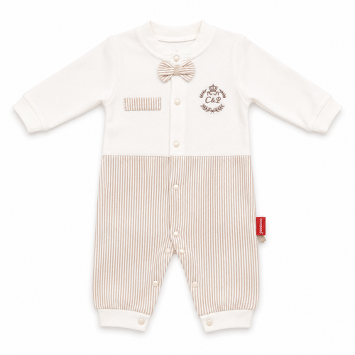 Baby Gentleman Striped Bow Tie Romper – Cream & Beige