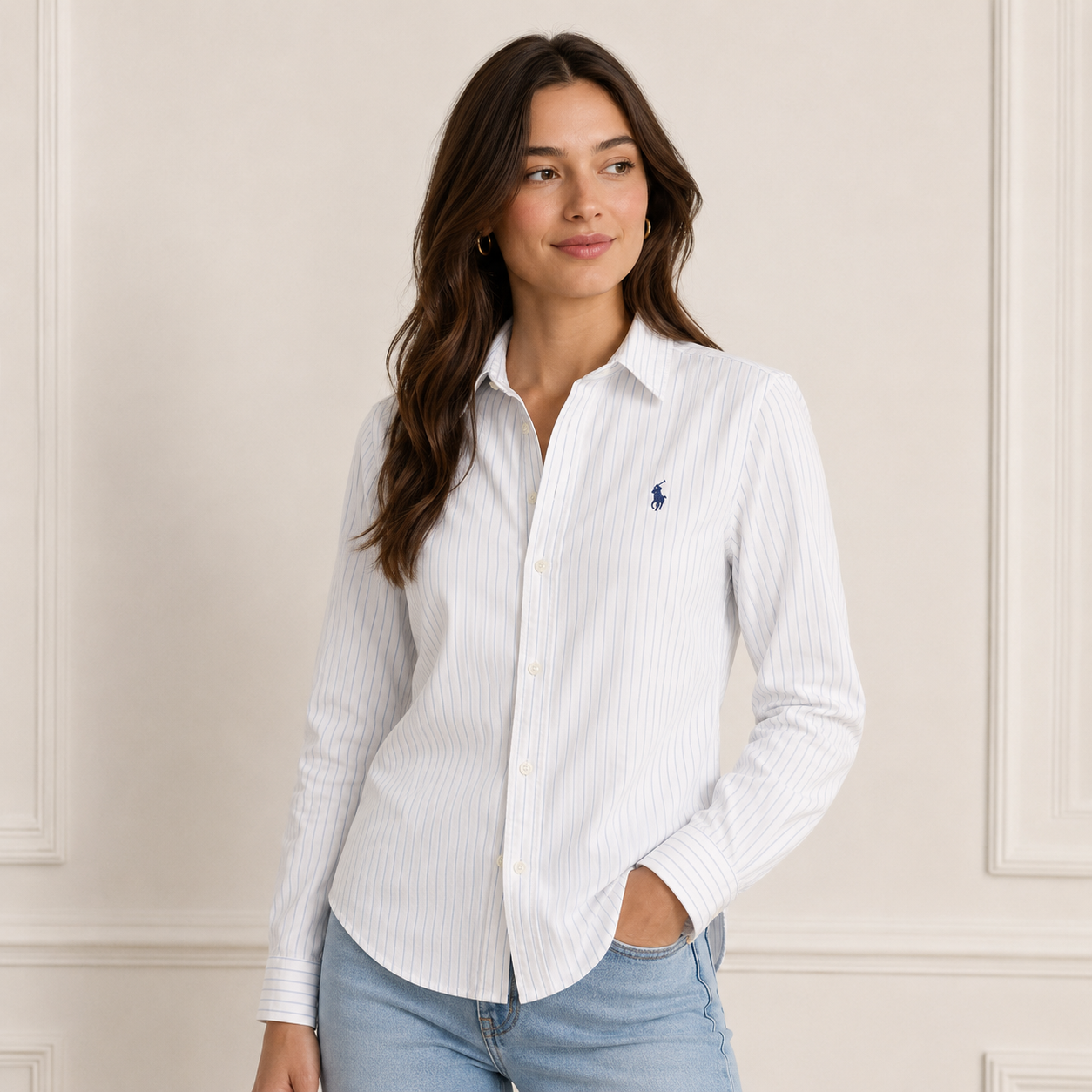 Women's Classic Striped Cotton Button-Down Shirt