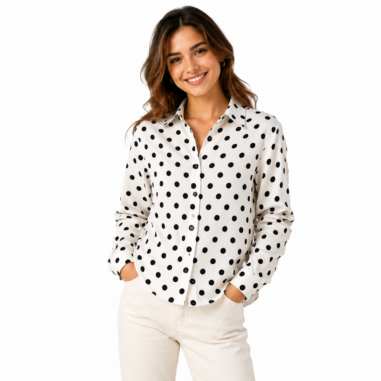Women's Classic Polka Dot Button-Up Blouse