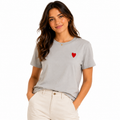 Women's White T-Shirt with Red Heart Embroidery