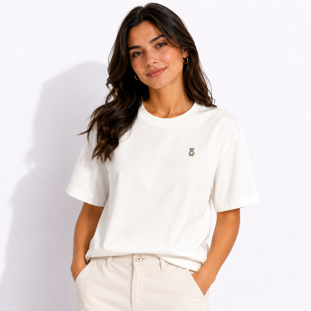 Women's Minimalist Teddy Bear Embroidered T-Shirt