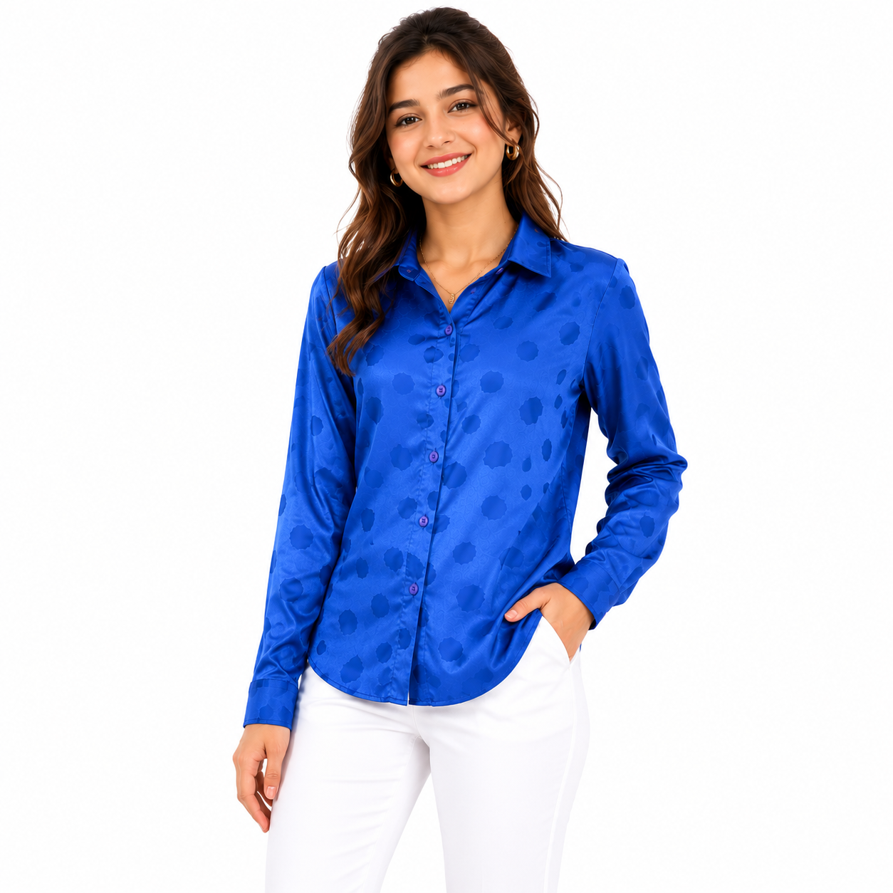 Women's Satin Polka Dot Button-Up Shirt