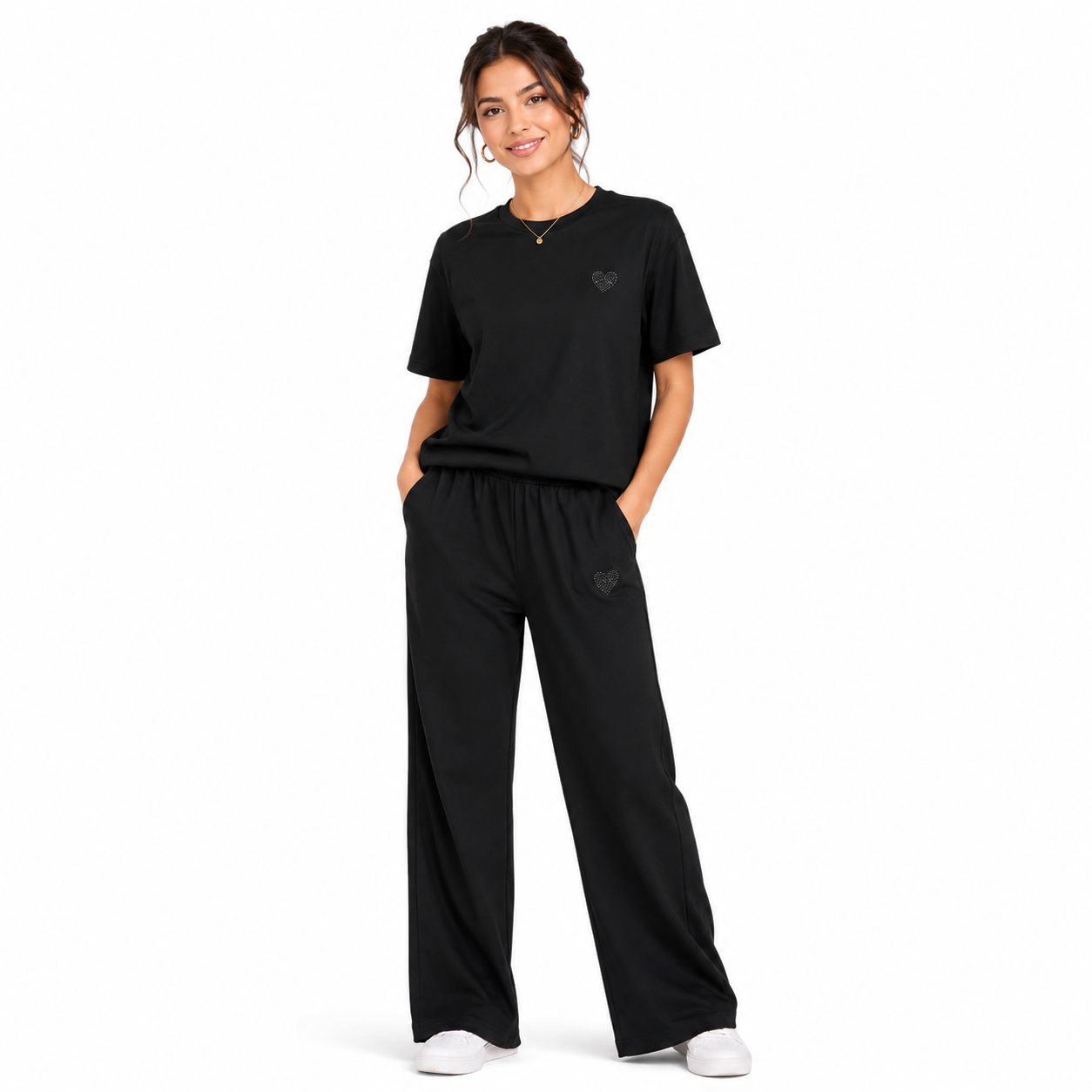 Black Heart Detail Lounge Set for Women