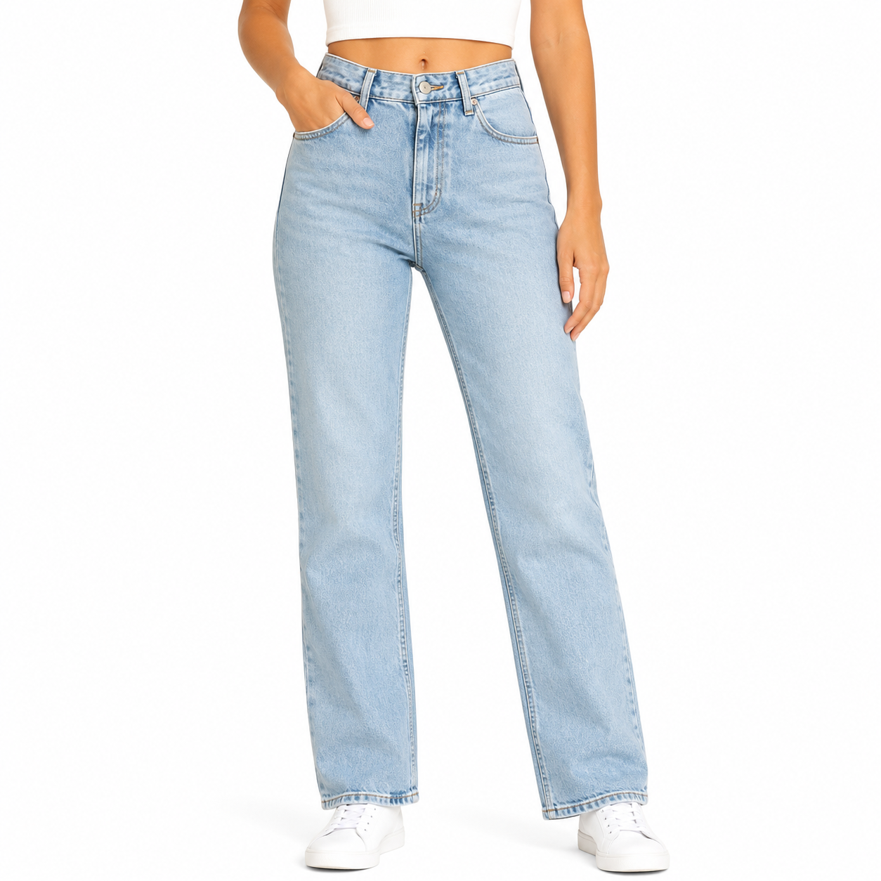 Women's High-Waist Light Wash Straight-Leg Jeans