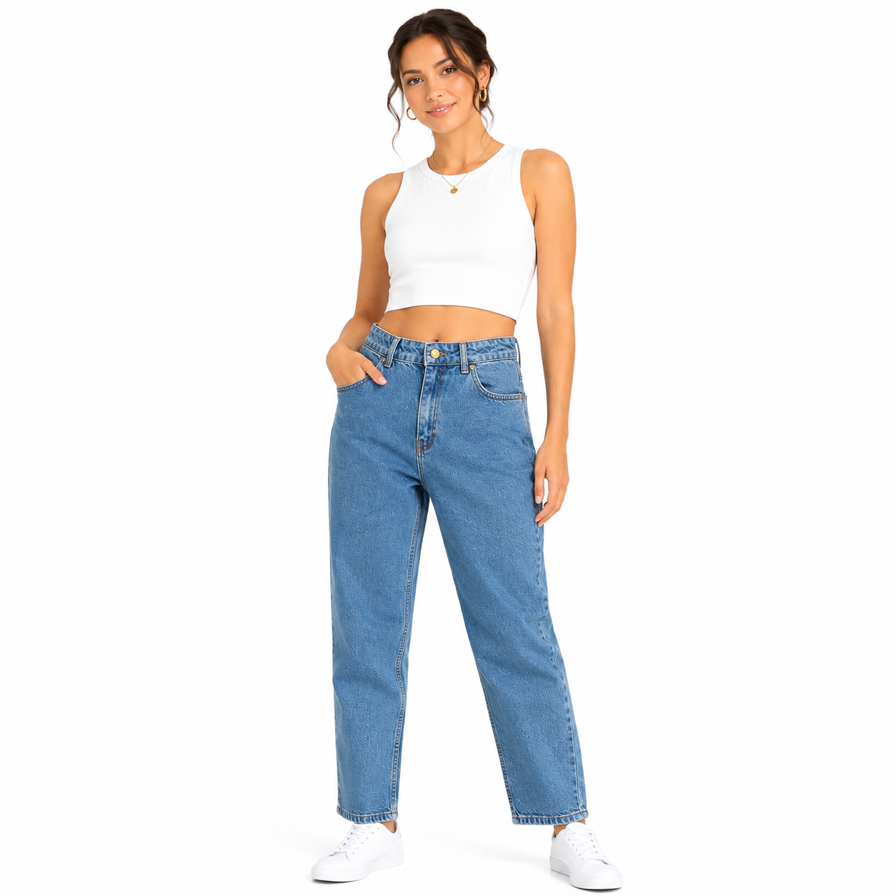 Women's High-Waist Relaxed Straight-Leg Blue Jeans