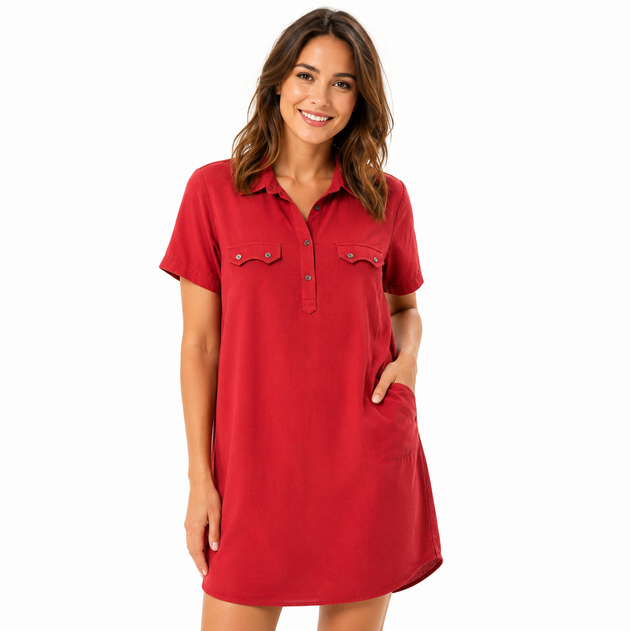 Women's Relaxed Shirt Dress – Red