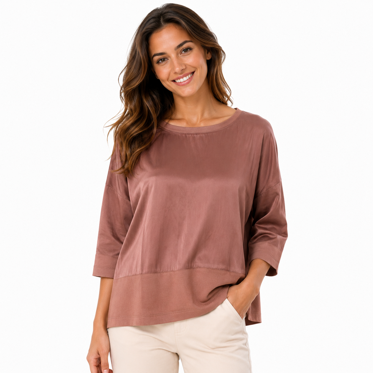 Women's Satin Touch Relaxed Blouse – Dusty Rose