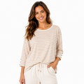 Women's Beige Stripe Relaxed Fit Top